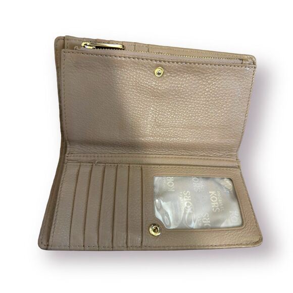 Michael Kors Ludlow Beige Leather Glam Minimalist Wallet Gold Hardware - Picture 4 of 5